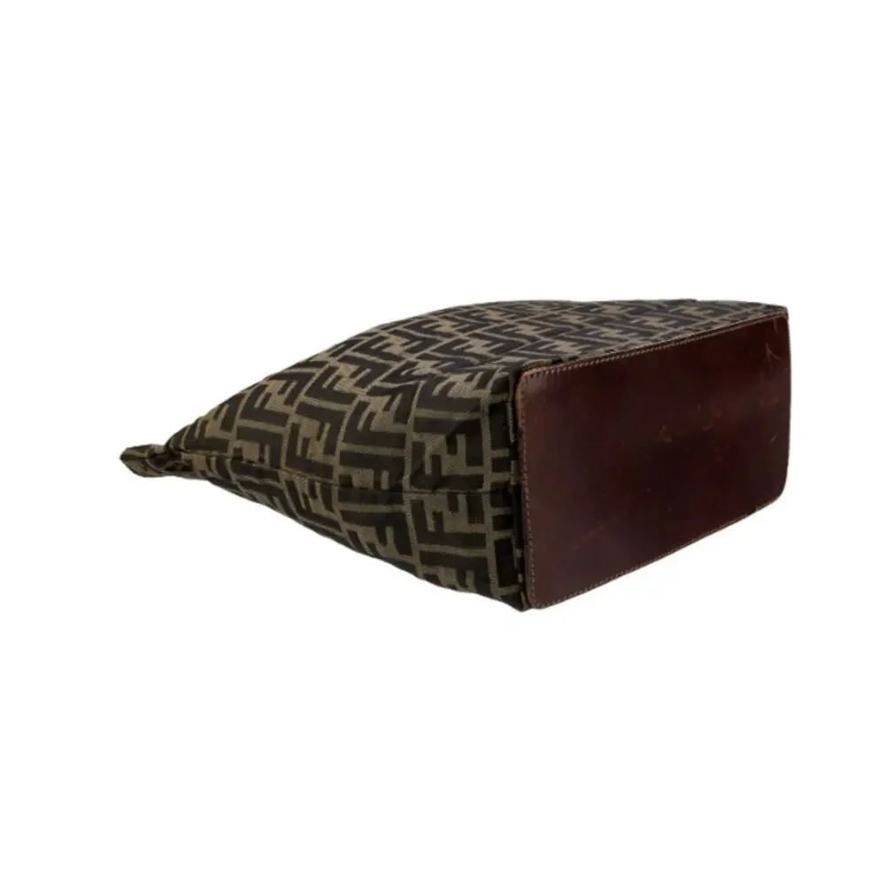 Fendi FF Logo Zucca Bag Shoulder‎ Strap Tote Purse Brown Black Canvas Monogram